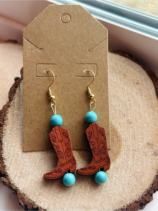 Handmade Jewelry - Handmade Western Cowboy Boot Earrings Turquoise Cowgirl Boho Rodeo NWT